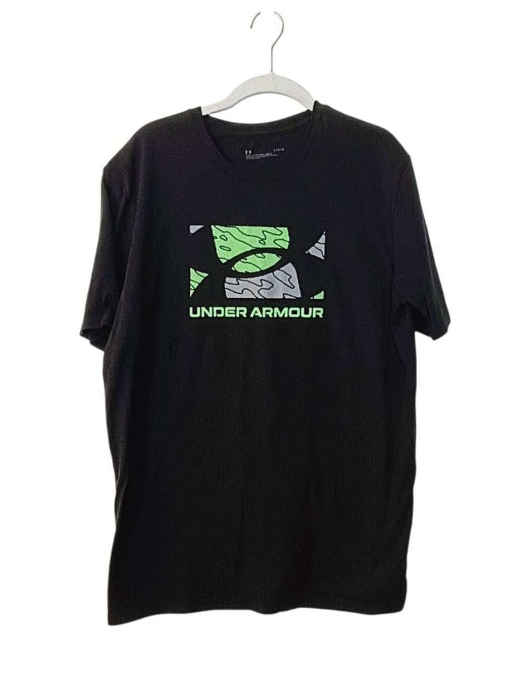 Men's Under Armour Black Green Gray Loose Fit Short Sleeve T-shirt Size Large